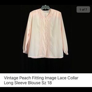 Vintage Peach Lace Collar Long Sleeve Blouse Sz 18